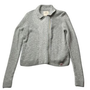 Hollister Women’s Zip Moto Gray Knit Sweater Cardigan  SZ L